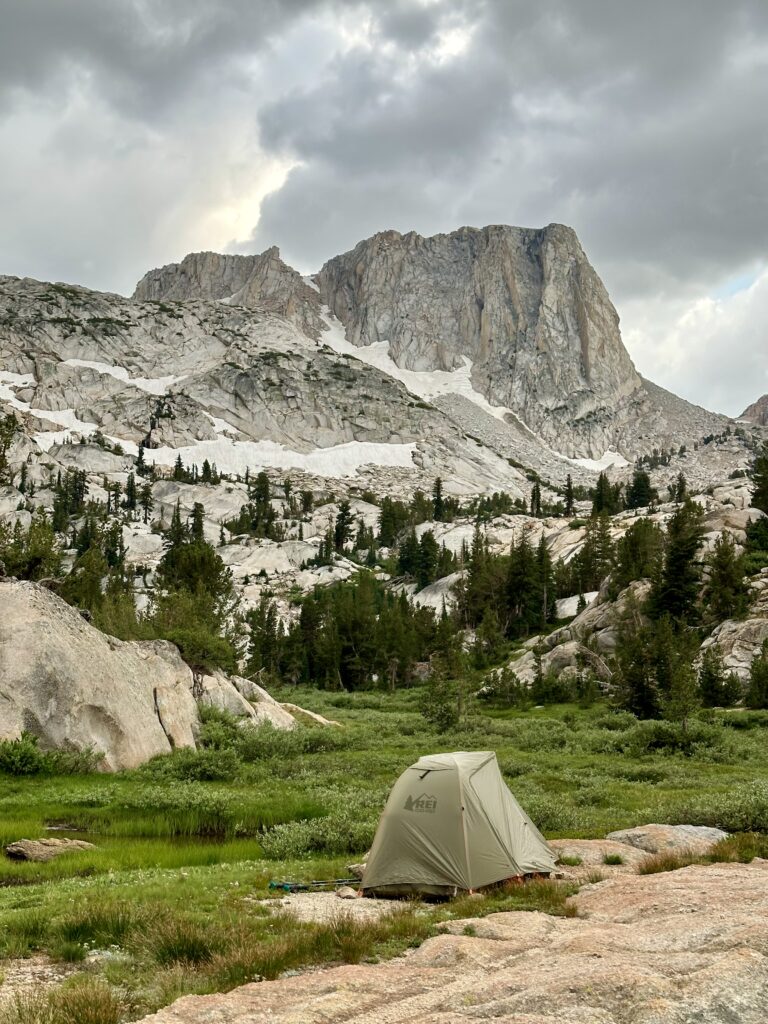 Crown Lake Campground in Hoover Wilderness along the Benson Lake Loop in the Sierra Nevada mountains