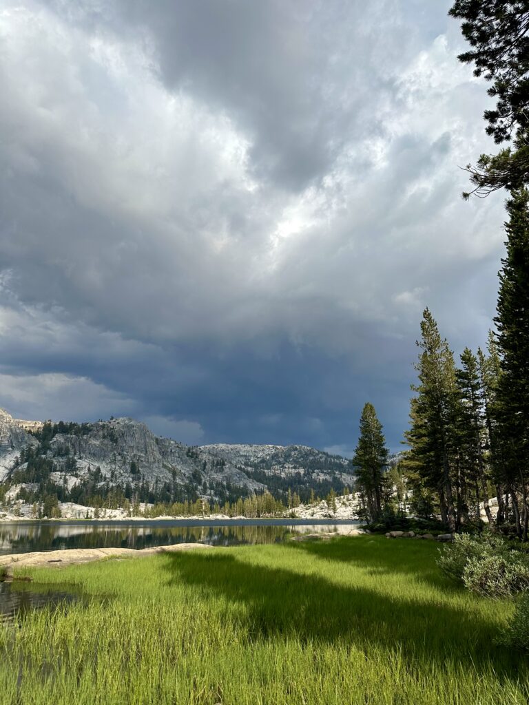 Thunderstorm approaching at Smedberg Lake in Yosemite National Park one of the many lakes you will see on while hiking Benson Lake Loop