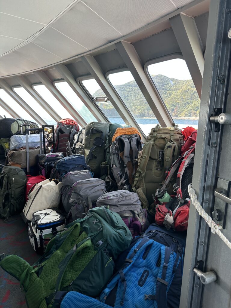 Backpacks on the Catalina Express ferry ride to Avalon CA.