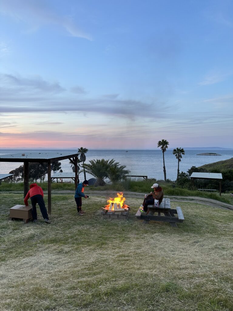 A campfire at Two Harbors Campground on Catalina Island