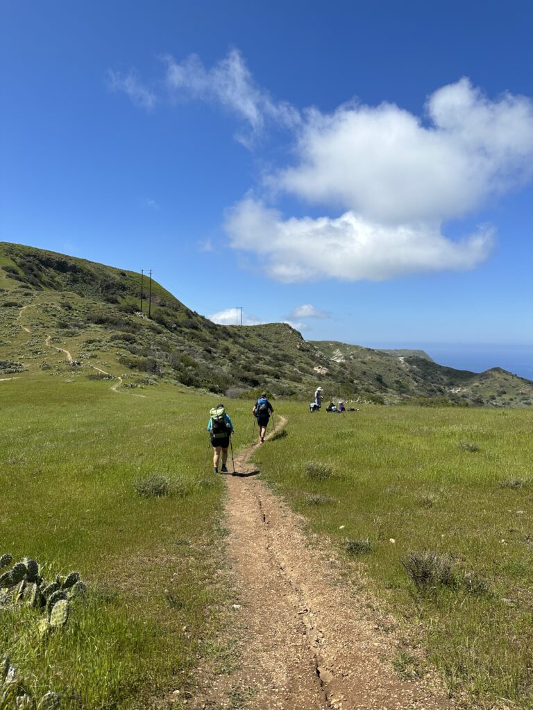 Hikers on the Trans Catalina Trail in Avalon and Two Harbors